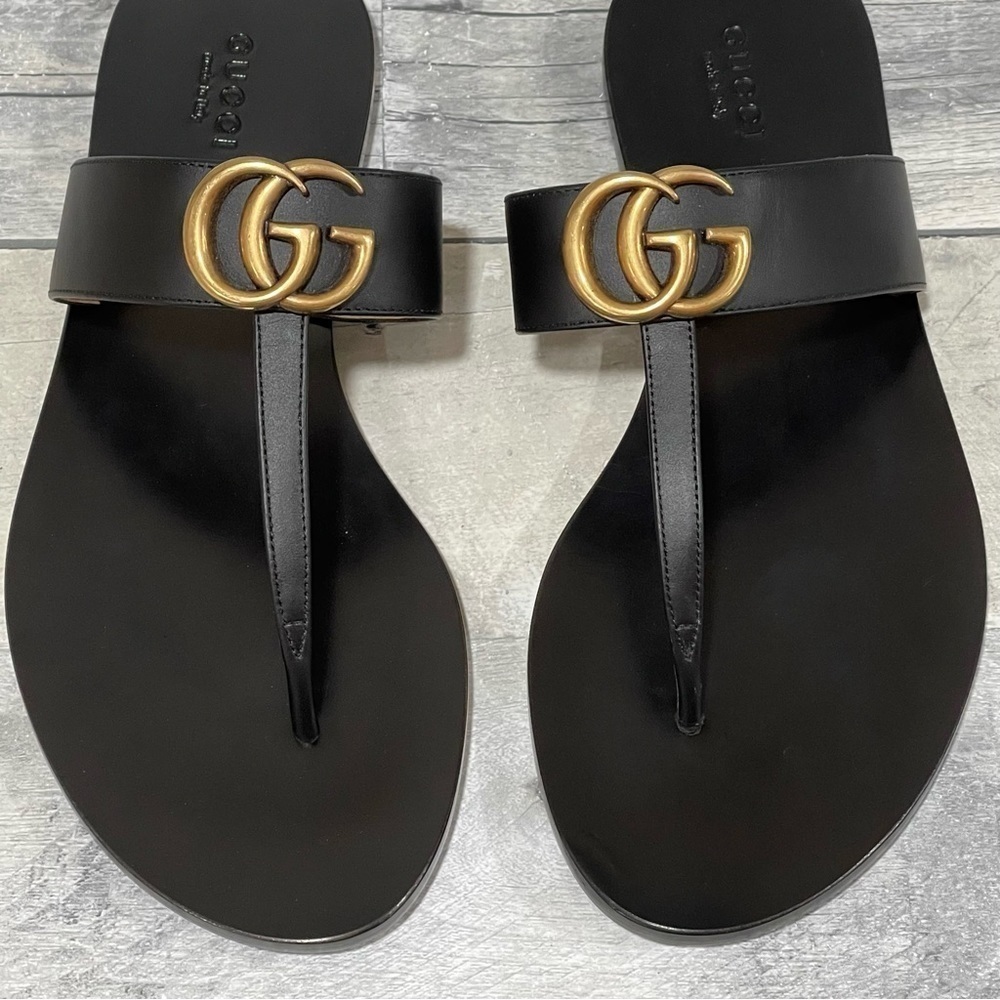 Gucci Leather thong sandal with Double G - Black - Sz - 7.5 US / 37.5 EU - Picture 8 of 12